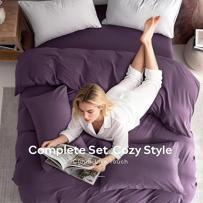 JELLYMONI 100% Washed Cotton Duvet Cover King – Soft, Breathable Linen-Look - Image 8