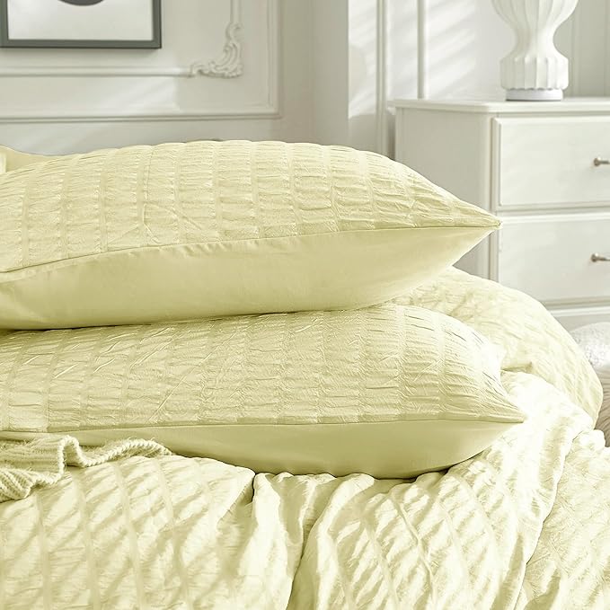 JELLYMONI Light Yellow Duvet Cover Full Size, Soft Breathable Seersucker Duvet - Image 9