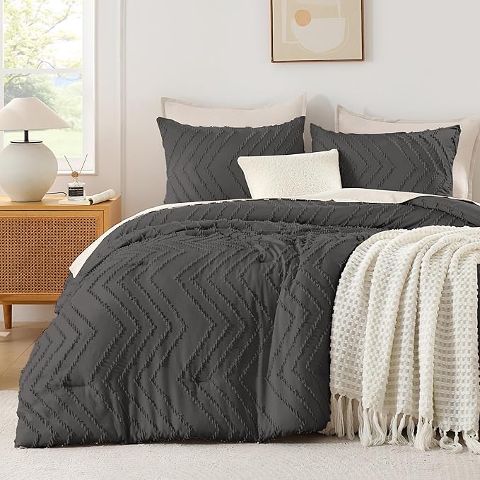 Andency Dark Grey Oversized King Comforter Set 120x98, Boho Oversize King Soft by Andency