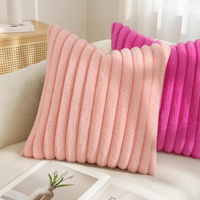 decorUhome Summer Cozy Faux Fur Throw Pillow Covers 16x16 Set of 2 Decorative - Image 4