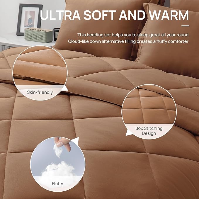 Love's cabin Twin Comforter Set Mocha Mousse, 5 Pieces Twin Bed in a Bag - Image 7