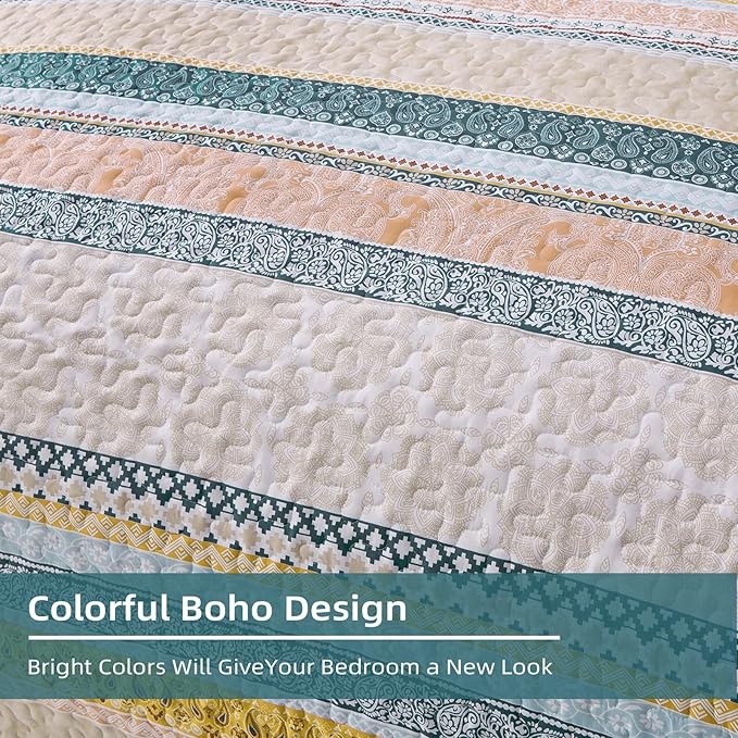 WONGS BEDDING Boho Quilt Set Queen Size, Lightweight Bedspread Coverlet Bedding - Image 6