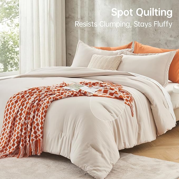 MUXHOMO Beige King Size Comforter Set, All Season Ultra Soft Down Alternative - Image 5