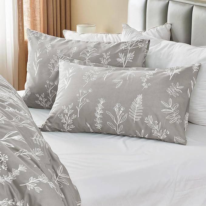 MUXHOMO Duvet Cover King Size, Reversible Floral Silver Gray Duvet Cover Set - Image 4