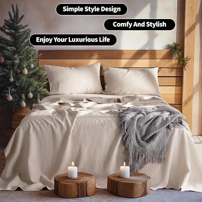 LBRO2M 100% Pure Linen Sheet Set Deep Pocket Up to 16" Bed Sheets Sets - Image 4