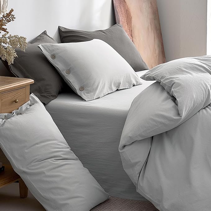 JELLYMONI 100% Washed Cotton Duvet Cover King – Soft, Breathable Linen-Look - Image 9