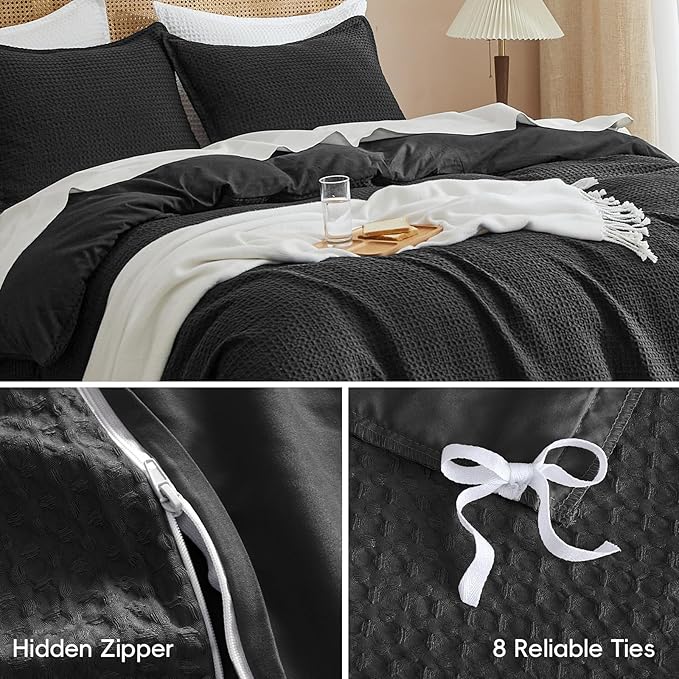 PHF Waffle Weave Duvet Cover Set California King, No Snagging Ultra Soft Luxury - Image 5