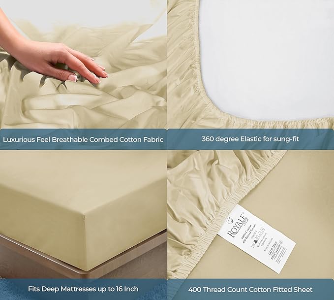 Royale Linens 400 Thread Count 100% American Grown Cotton Fitted Sheet Queen - Image 5