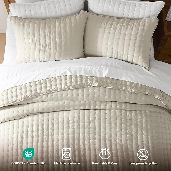 WDCOZY Beige King Size Quilt Bedding Sets - Image 7