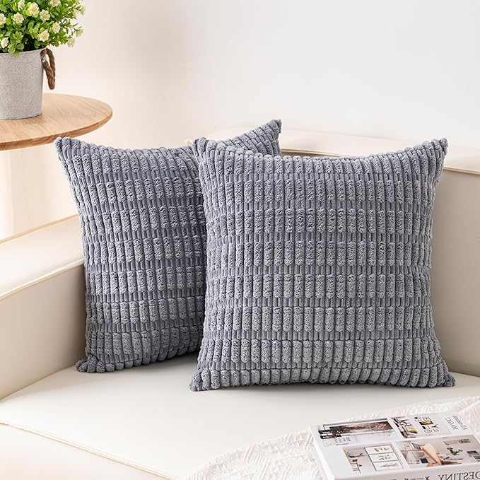 Aegero Pack of 2 Corduroy Decorative Throw Pillow Covers 18x18 InchSoft Boho by Unknown