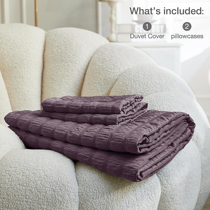 JELLYMONI Purple Duvet Cover Queen Size, Soft Breathable Seersucker Duvet Cover - Image 6