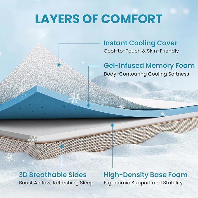 BedStory Cooling Mattress Topper King Size, 3 Inch Gel Infused Memory Foam - Image 2