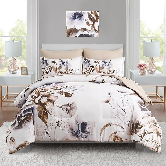 Luxudecor Floral Comforter Set Full Size 7 Piece, Elegant Floral Comforter by Luxudecor