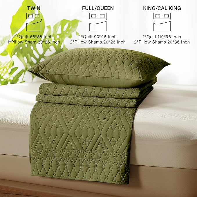 akkialla Twin Size Quilt Bedding Set, Olive Green Lightweight Microfiber Soft - Image 7