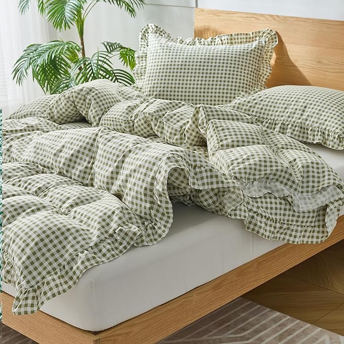 Gingham Duvet Cover Queen Size, 3 Pieces Soft Breathable Microfiber Plaid - Image 4