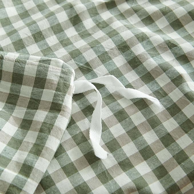 Nayoroom Gingham Duvet Cover Full Size 100% Washed Cotton Green Plaid Checkered - Image 7