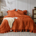 JOLLYVOGUE Burnt Orange Twin Size Comforter Set, 2 Pieces Seersucker by JOLLYVOGUE