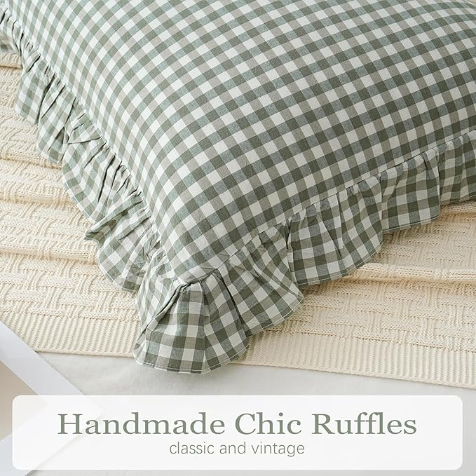 2 Pack Sage Green/White Plaid Ruffle Throw Pillow Covers Farmhouse Checkered - Image 4