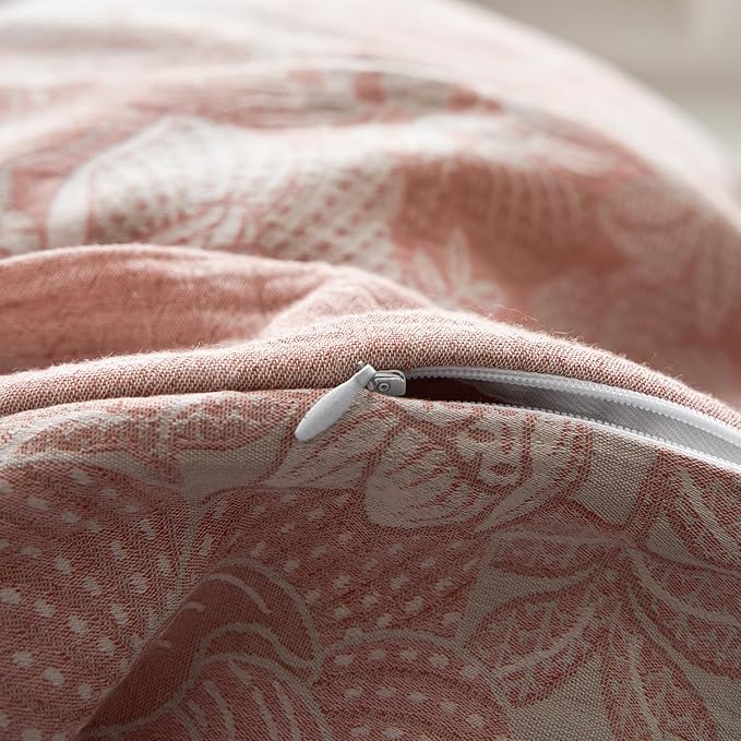 mixinni Duvet Cover King, Premium Cotton Double-Layer Yarn Pink Floral Jacquard - Image 7