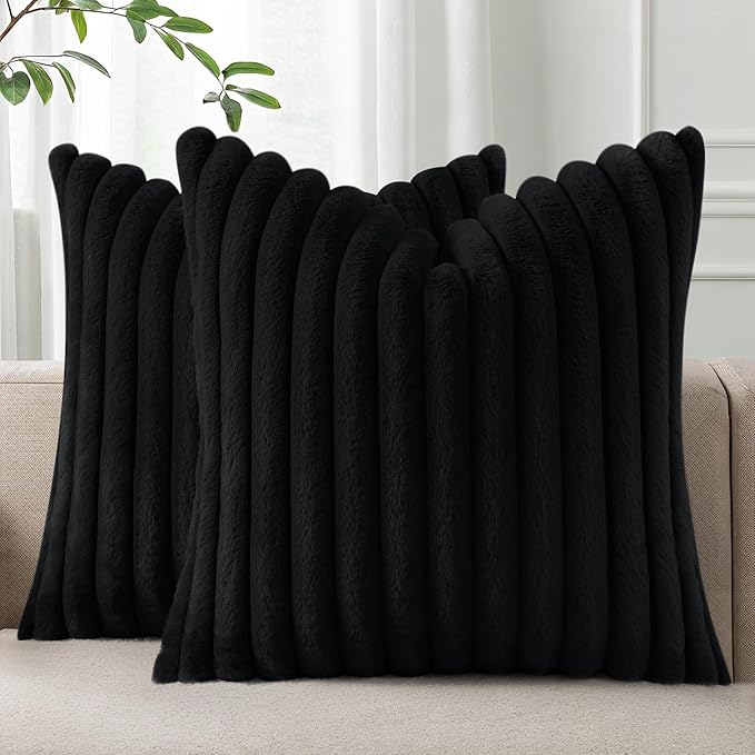 Pallene Faux Fur Plush Throw Pillow Covers 22x22 Set of 2, Luxury Soft Fluffy by PALLENE