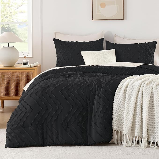 Andency Black Oversized Super King Plus Comforter Set 128x120, Extra Large King by Andency
