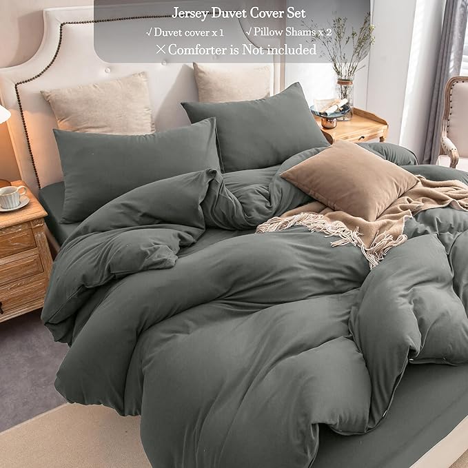 PURE ERA Jersey Knit Duvet Cover Set 100% T-Shirt Cotton Super Soft Comfy 3pc - Image 6