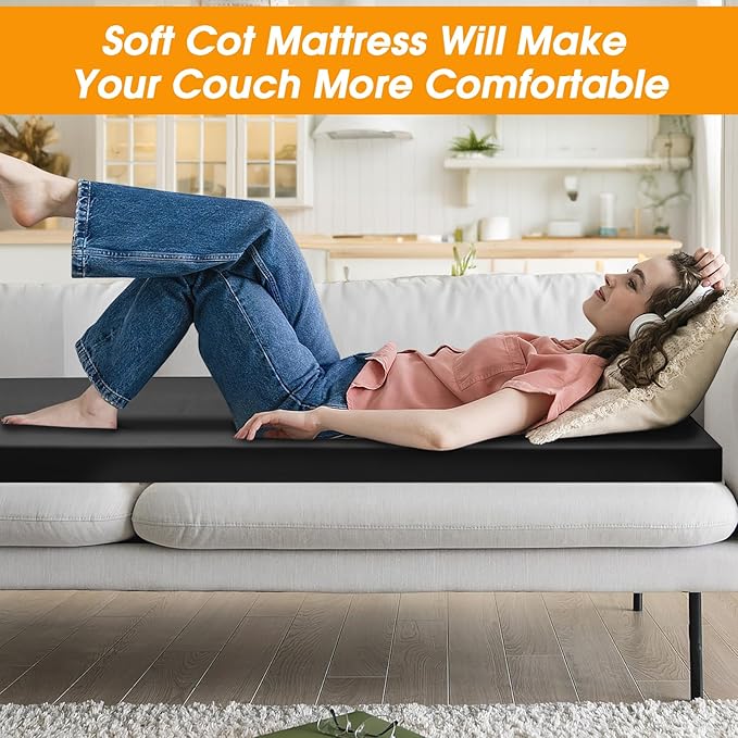 CYMULA Camping Cot Mattress 2in Memory Foam Sleeping Pad, Soft Warm Non-Slip - Image 9