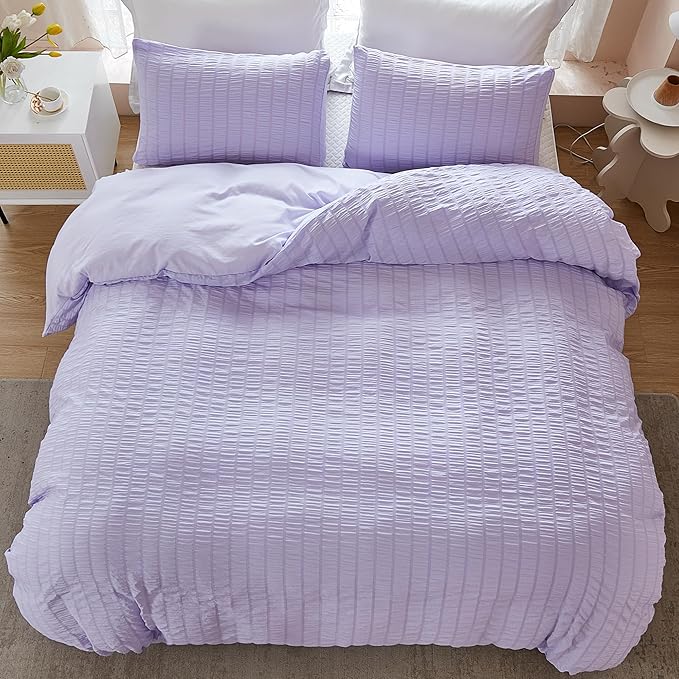 AveLom Lavender Purple Seersucker Duvet Cover Set Queen, 3 Pieces, Ultra Soft - Image 7