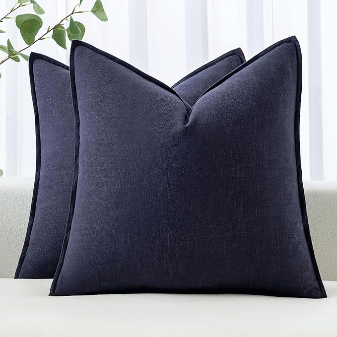 MIULEE Decorative Linen Pillow Covers 18x18 Inch Navy ​Boho Farmhouse​ ​Neutral by MIULEE
