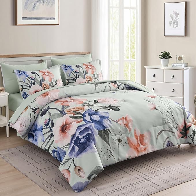 Luxudecor Floral Comforter Set Queen Size 7 Piece, Elegant Floral Comforter - Image 2