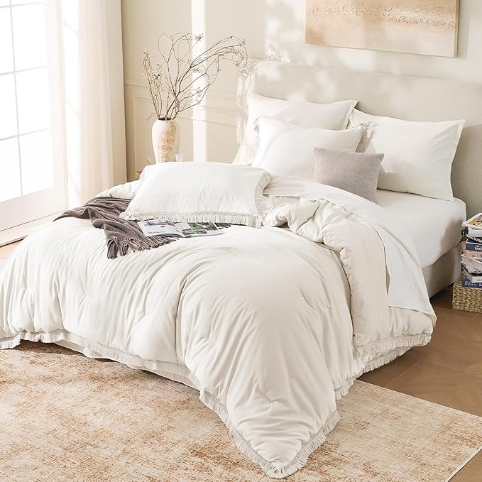 Andency Twin Comforter Set Beige, 2 Pieces Boho Tassel Kids Comforter Sets - Image 4