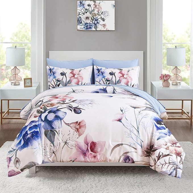 Luxudecor Floral Comforter Set Twin Size 5 Piece, Elegant Floral Comforter by Luxudecor