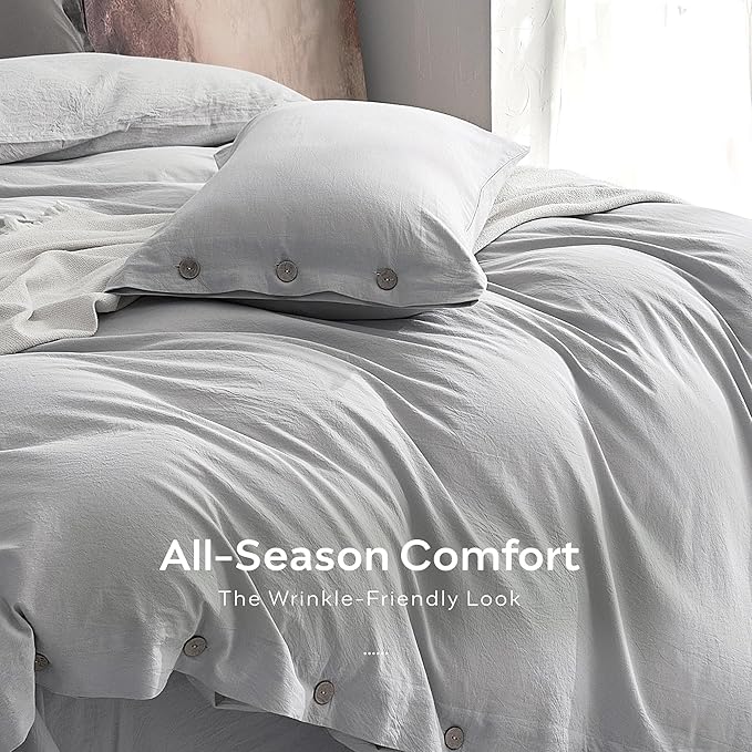 JELLYMONI 100% Washed Cotton Duvet Cover King – Soft, Breathable Linen-Look - Image 5