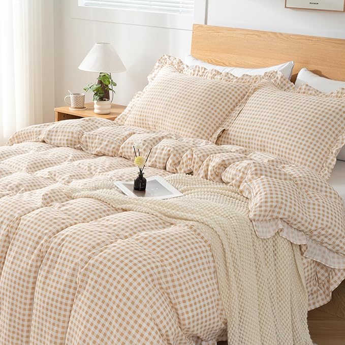 Gingham Duvet Cover Full Size, 3 Pieces Soft Breathable Microfiber Plaid - Image 5