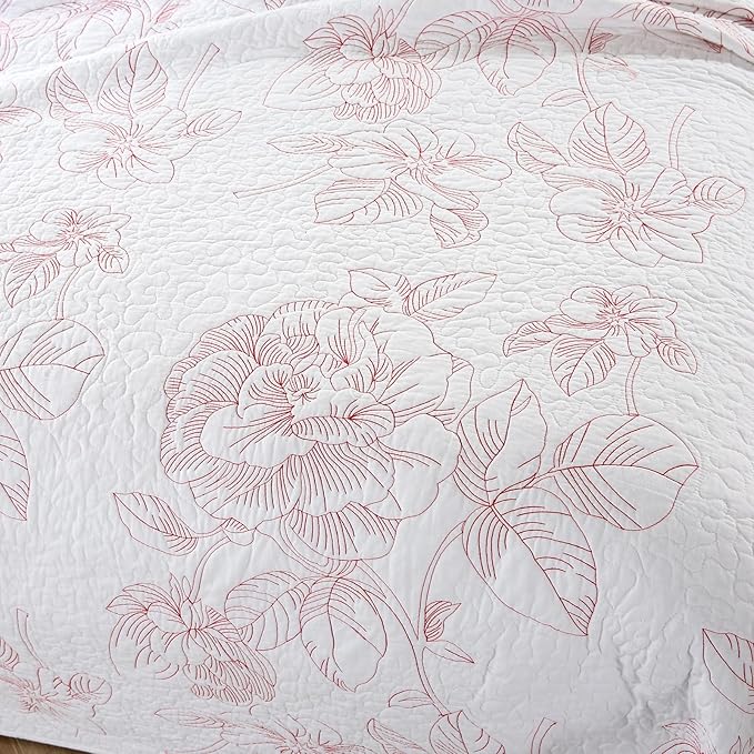 ROOMLIFE Quilt Set Full Size 3D Floral Embroidery Pattern 3-Piece Cotton - Image 4