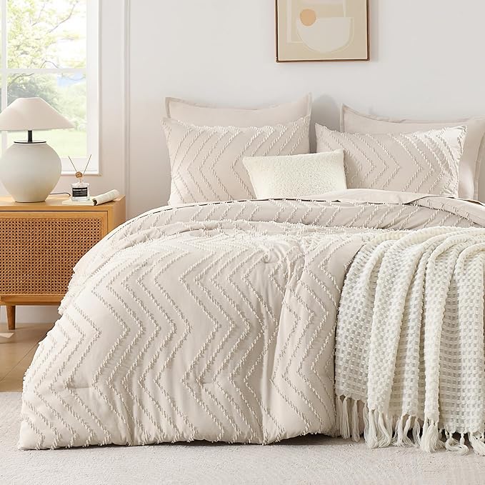 Andency Oversized Queen Comforter Set, 3 Pieces Aesthetic Chevron Farmhouse - Image 2