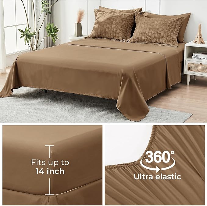 HYMOKEGE Brown California King Comforter Set Seersucker 7 Pieces, All Season - Image 7