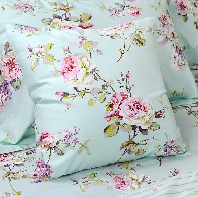 FADFAY Floral Duvet Cover Queen 100% Cotton Blue Green Farmhouse Bedding Super - Image 6