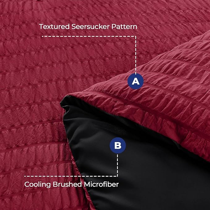 HYMOKEGE Dark Red/Black Duvet Cover Full Size, Ultra Soft 3-Piece Seersucker - Image 4