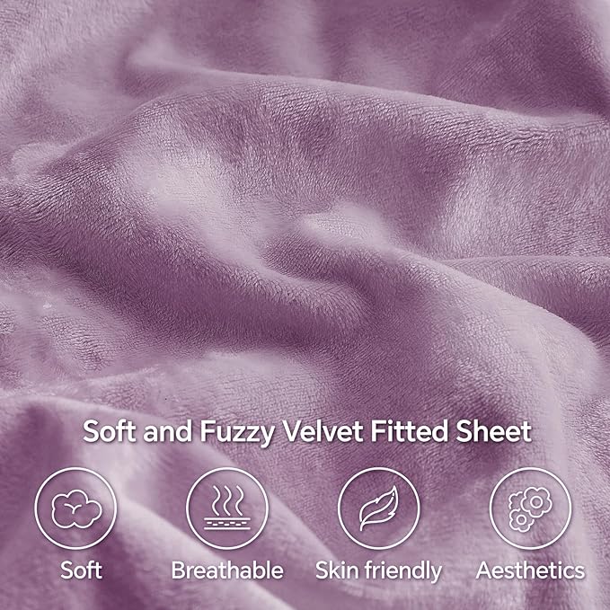 BEDELITE Velvet Fitted Sheet and Pillowcases Set, Luxury Soft Fuzzy Bottom Sheet - Image 3