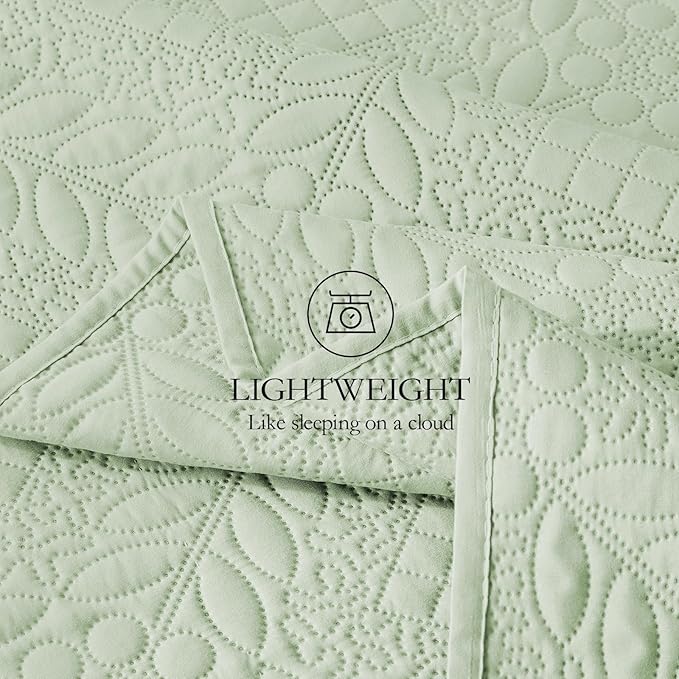 FLYMME Twin Quilt Set, Sage Green Lightweight Bedspreads, Vintage Olive Leaf - Image 5