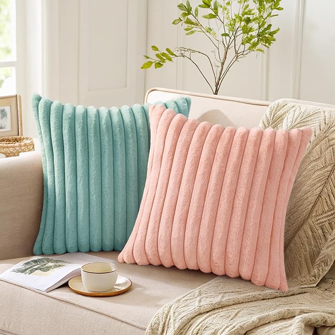 Pallene Faux Fur Plush Throw Pillow Covers 16x16 Set of 2, Luxury Soft Fluffy - Image 5
