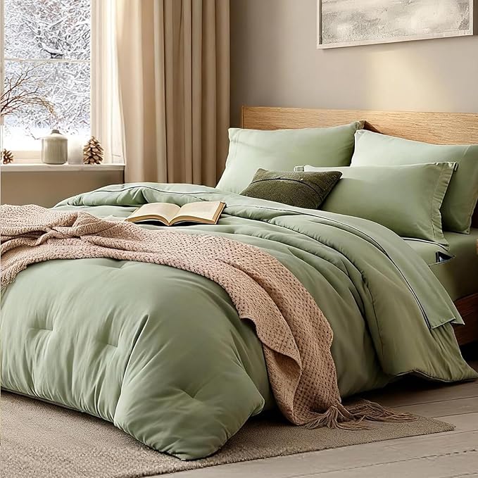 WRENSONGE California King Size Comforter Set- 7 Pieces Sage Green Bed in a Bag by WRENSONGE