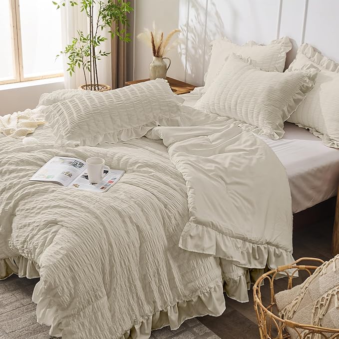 JOLLYVOGUE Full Size Comforter, 3 Pieces Oatmeal Seersucker Lightweight Full - Image 7
