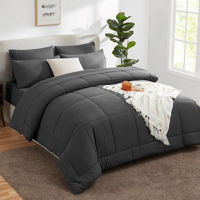 CozyLux Oversized Queen Comforter Sets Dark Grey, 7 Pieces Bed in a Bag - Image 8