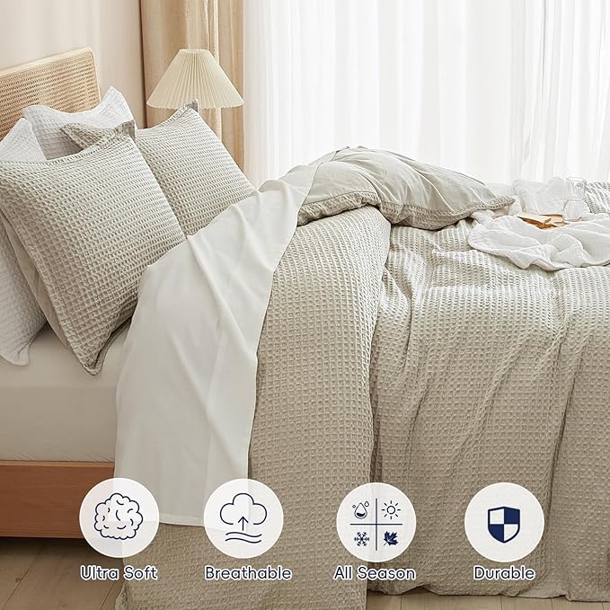 PHF Waffle Weave Duvet Cover Set California King, No Snagging Ultra Soft Luxury - Image 4