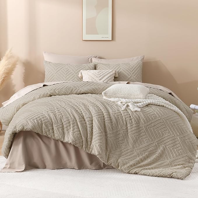 Andency Oatmeal Queen Comforter Set, Lightweight Fluffy Boho Bedding Comforter - Image 2