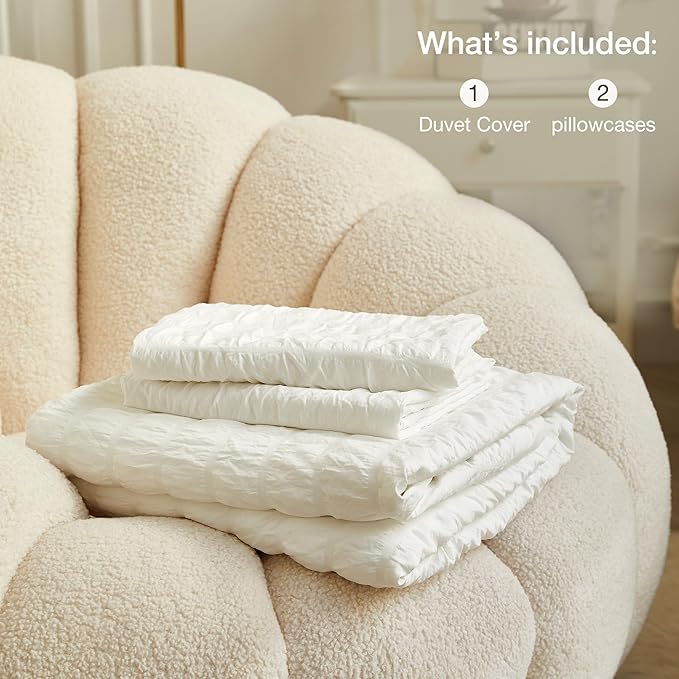 JELLYMONI White Duvet Cover Twin Size, Soft Breathable Seersucker Duvet Cover - Image 6