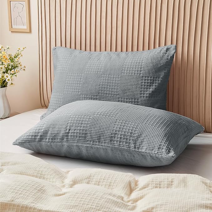 BEDELITE Flannel Pillow Cases Queen Size Set of 2, Decorative Waffle Weave - Image 2