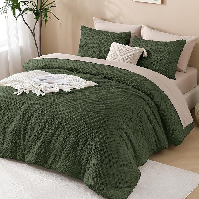 Andency Dark Olive Green Comforter Set Queen Size, Lightweight Fluffy Boho Men - Image 6